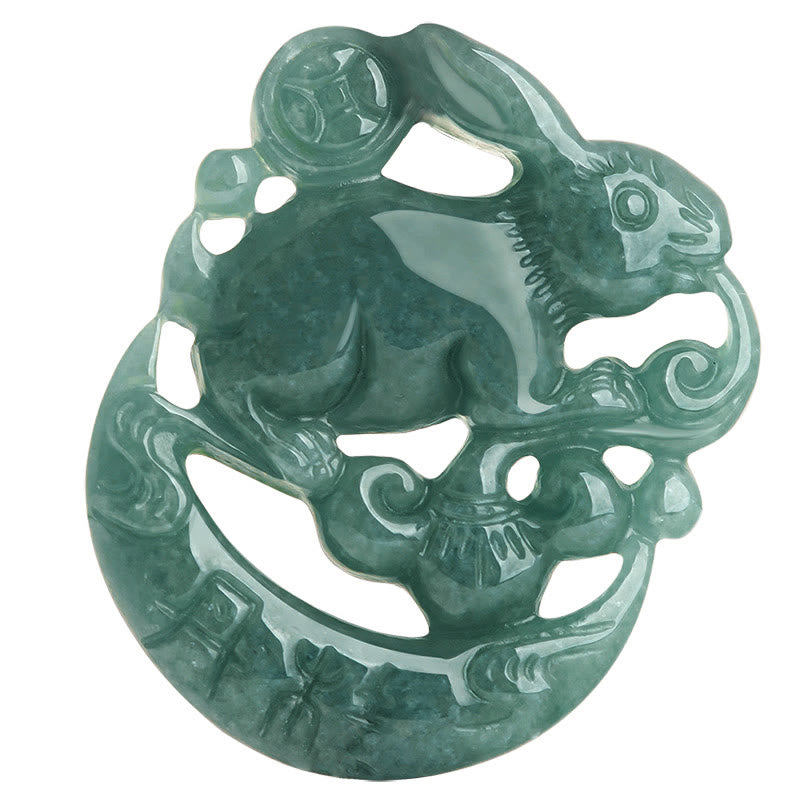 Year of the Rabbit Jade Luck Crescent Mooon Necklace Pendant - image 6