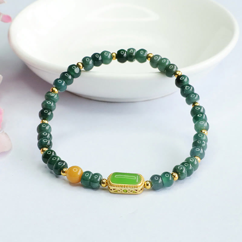 Buddha Stones Natural Green Jade Topaz Luck Bracelet - image 1