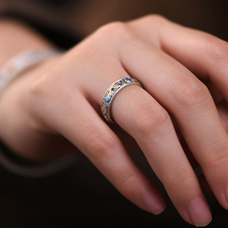 Buddha Stones Colorful Elephant Carved Strength Adjustable Ring - image 9