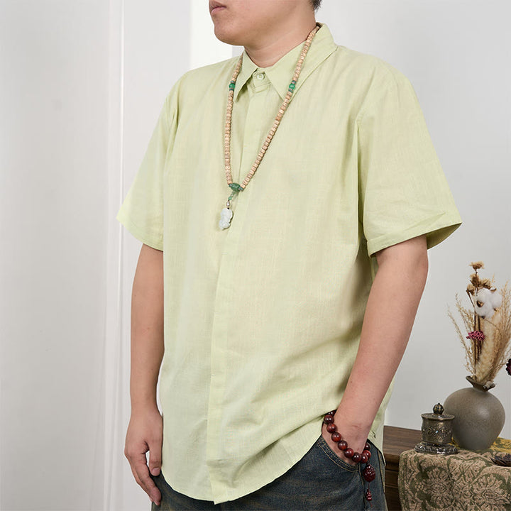 Buddha Stones Men's Short Sleeve Button Casual Cotton Linen Shirt - LightGreen - US/UK/AU44，EU54 (3XL) - image 11