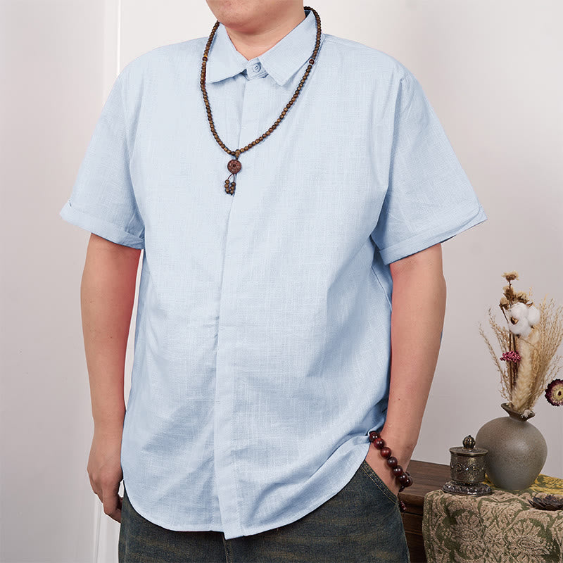 Buddha Stones Men's Short Sleeve Button Casual Cotton Linen Shirt - LightSkyBlue - US/UK/AU44，EU54 (3XL) - image 14