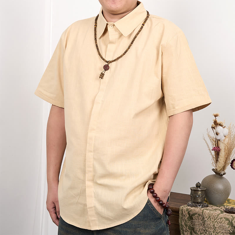 Buddha Stones Men's Short Sleeve Button Casual Cotton Linen Shirt - Wheat - US/UK/AU44，EU54 (3XL) - image 5