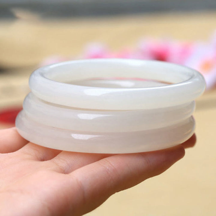 Buddha Stones Natural White Green Jade Luck Prosperity Bracelet Bangle - image 6