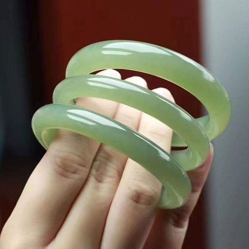 Buddha Stones Natural White Green Jade Luck Prosperity Bracelet Bangle - Green Jade - 62mm - image 10