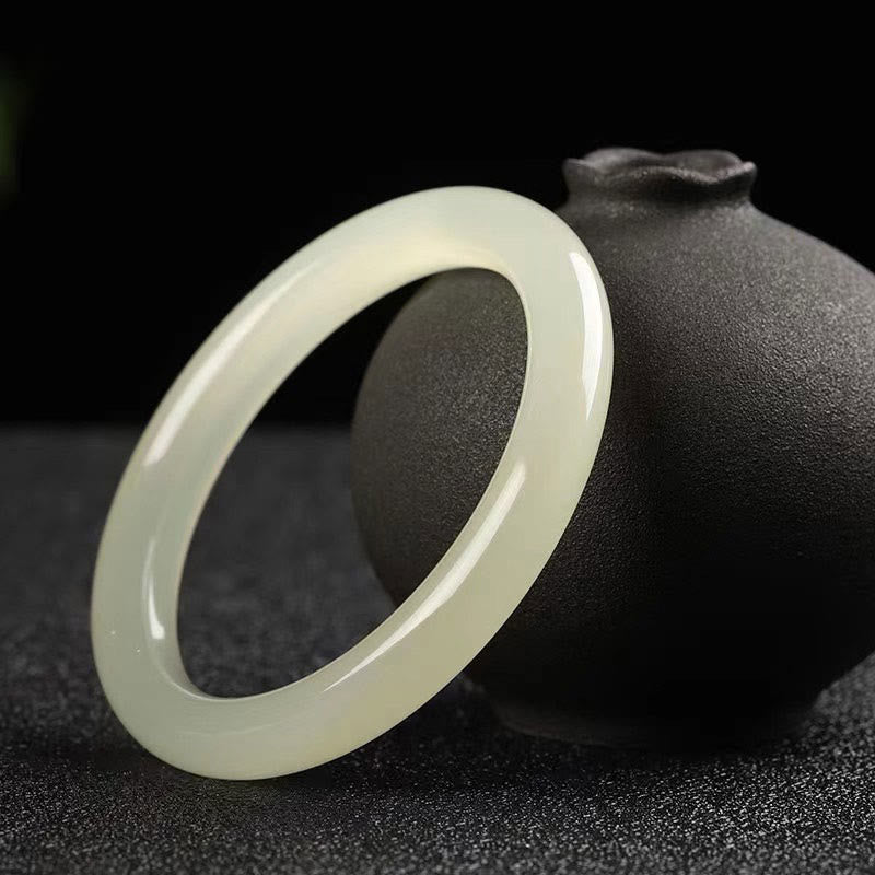 Buddha Stones Natural White Green Jade Luck Prosperity Bracelet Bangle - image 1