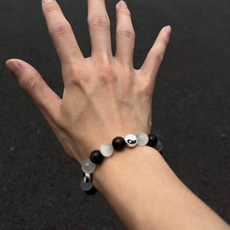 Buddha Stones Black Obsidian Cat's Eye Yin Yang Purification Strength Bracelet - image 4