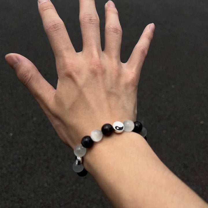 Buddha Stones Black Obsidian Cat's Eye Yin Yang Purification Strength Bracelet - image 4