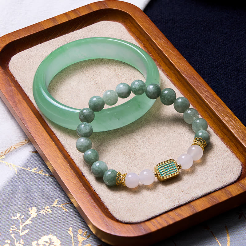 Buddha Stones Promote New Beginnings Mint Green Jade Bracelet Bangle Bundle - Jade Bracelet&Jade Bangle 62mm - image 0
