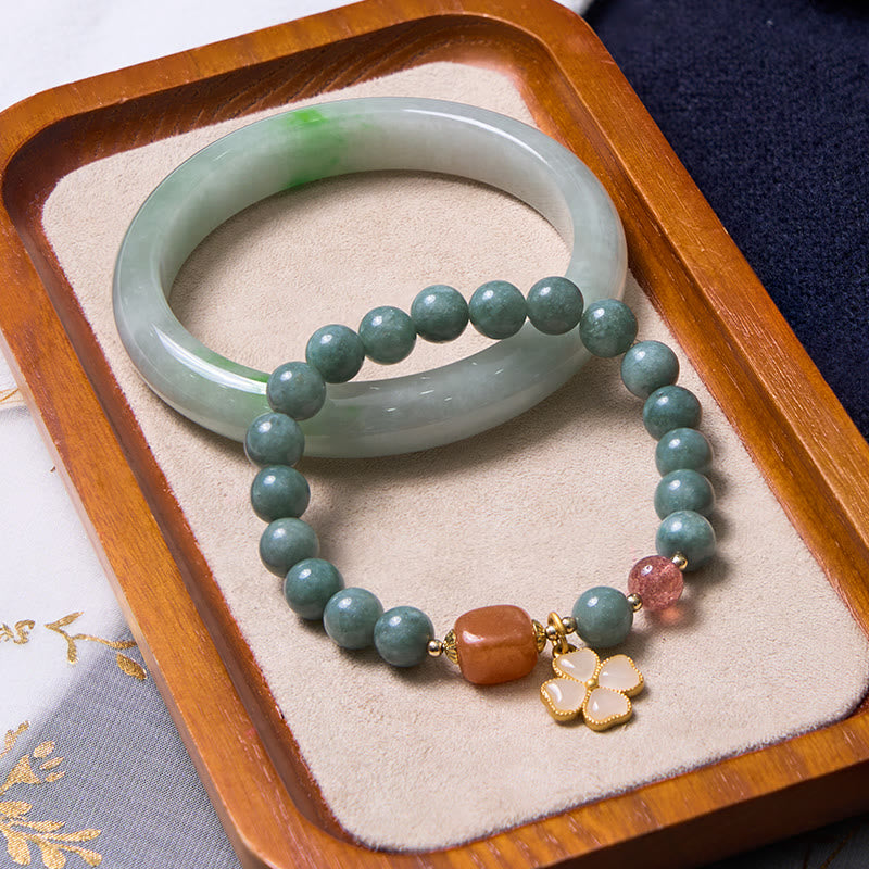 Buddha Stones Bring Good Luck Green Jade Bracelet Bangle Bundle - Jade Bracelet&Jade Bangle 63-64mm - image 0