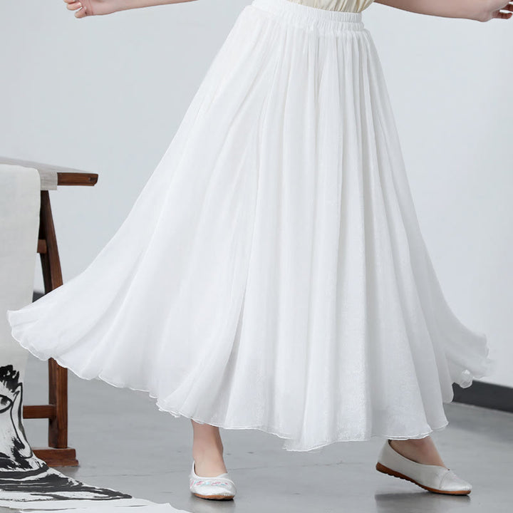 Buddha Stones 2Pcs Peony Flower Cheongsam Midi Dress Skirt Chiffon Zen Clothing Women's Set - Skirt - 2XL(Fit for US6; UK/AU10; EU38) - image 6