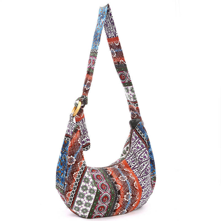 Buddha Stones Cotton Stripes Print Crossbody Bag Shoulder Bag - Orange White Stripes 44*10*25cm - image 0