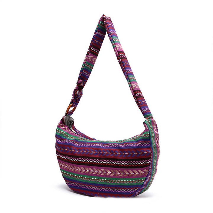Buddha Stones Cotton Stripes Print Crossbody Bag Shoulder Bag - Red Purple Stripes 44*10*25cm - image 16