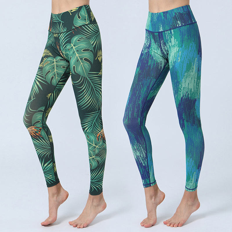 Buddha Stones Leaves Print Sports Fitness Yoga High Waist Leggings Women's Yoga Pants - image 0