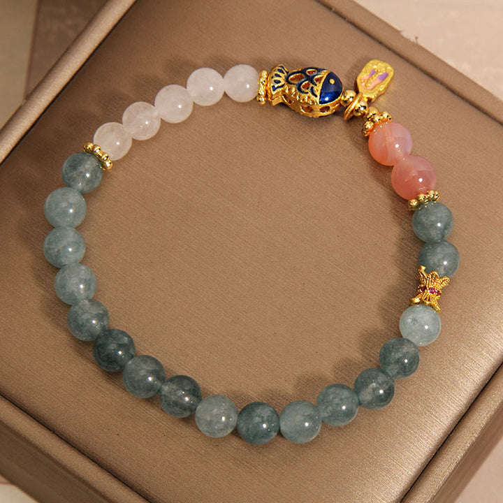 Buddha Stones Jade Yanyuan Agate White Jade Koi Fish Scripture Charm Luck Bracelet - image 2