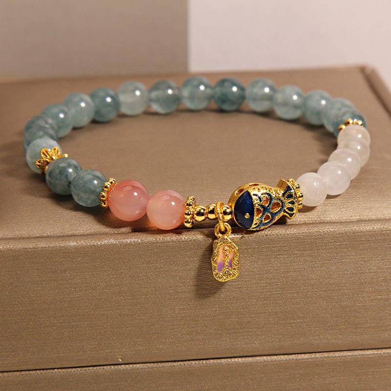 Buddha Stones Jade Yanyuan Agate White Jade Koi Fish Scripture Charm Luck Bracelet - image 3
