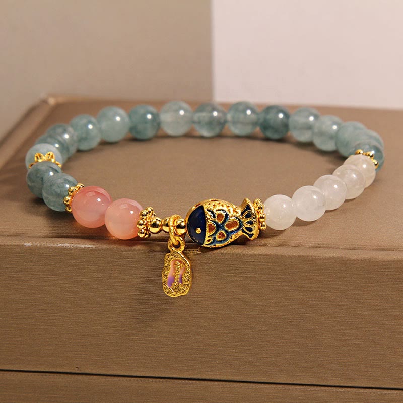 Buddha Stones Jade Yanyuan Agate White Jade Koi Fish Scripture Charm Luck Bracelet - image 8