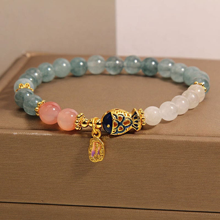 Buddha Stones Jade Yanyuan Agate White Jade Koi Fish Scripture Charm Luck Bracelet - image 8