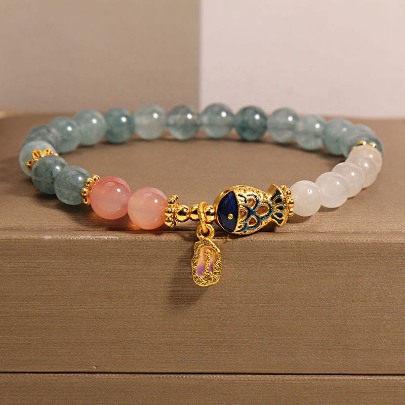 Buddha Stones Jade Yanyuan Agate White Jade Koi Fish Scripture Charm Luck Bracelet - image 9
