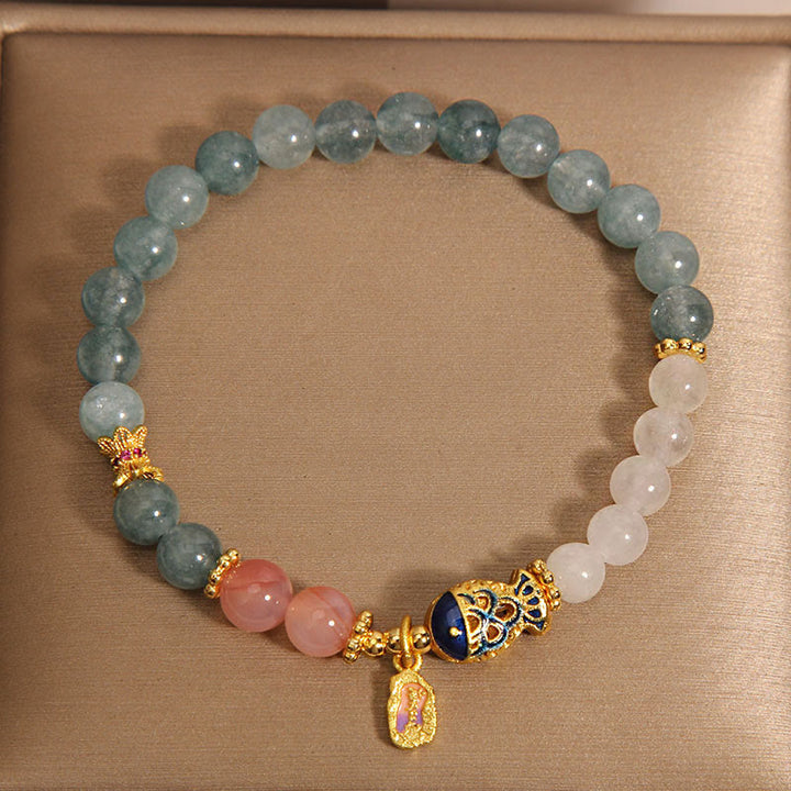 Buddha Stones Jade Yanyuan Agate White Jade Koi Fish Scripture Charm Luck Bracelet - image 7