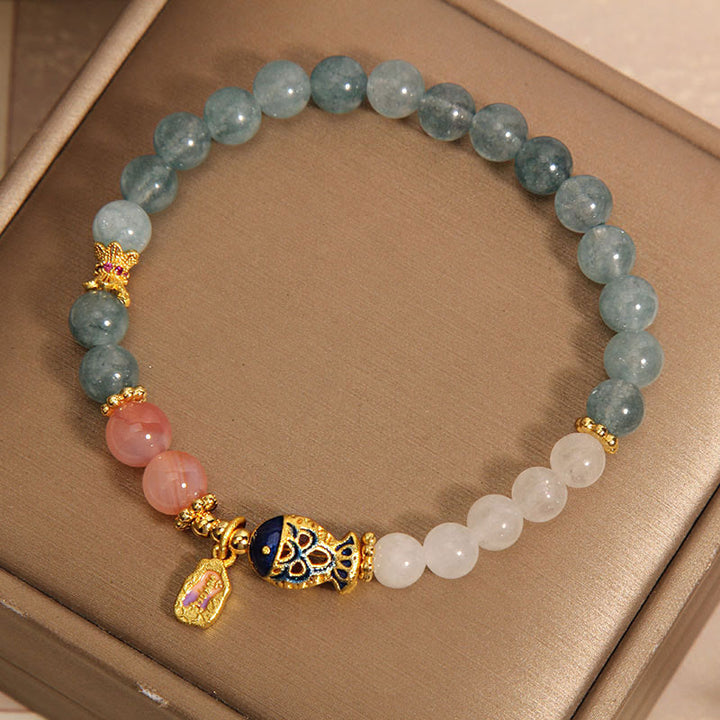 Buddha Stones Jade Yanyuan Agate White Jade Koi Fish Scripture Charm Luck Bracelet - image 4
