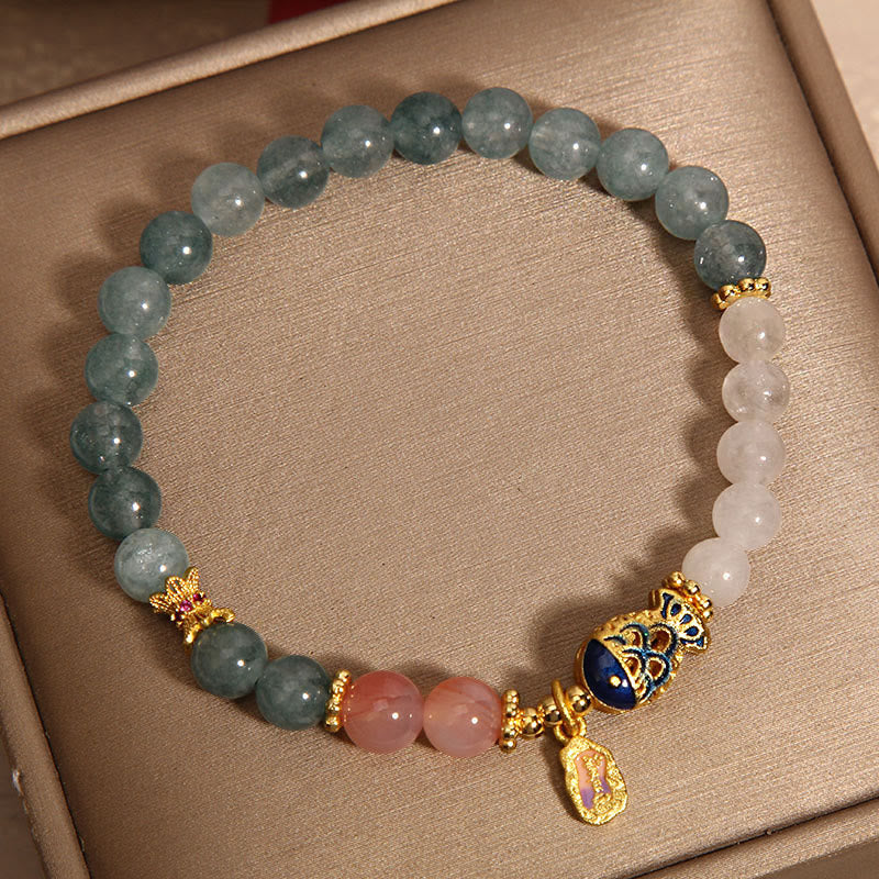 Buddha Stones Jade Yanyuan Agate White Jade Koi Fish Scripture Charm Luck Bracelet - image 1