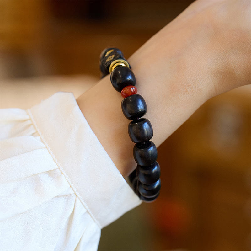 Buddha Stones Ebony Wood Auspicious Clouds Engraved Calm Bracelet - image 4