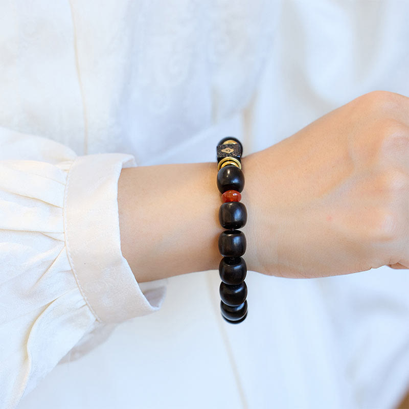 Buddha Stones Ebony Wood Auspicious Clouds Engraved Calm Bracelet - image 9