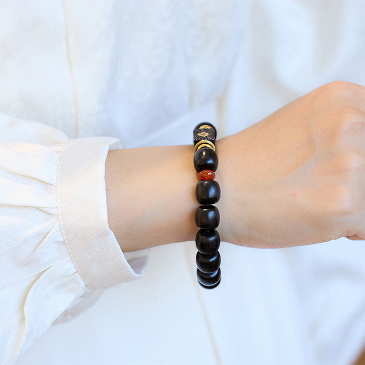 Buddha Stones Ebony Wood Auspicious Clouds Engraved Calm Bracelet - image 9