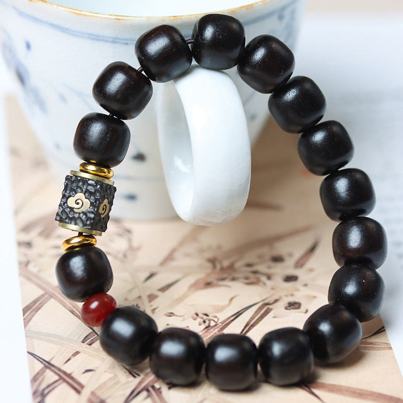 Buddha Stones Ebony Wood Auspicious Clouds Engraved Calm Bracelet - image 1