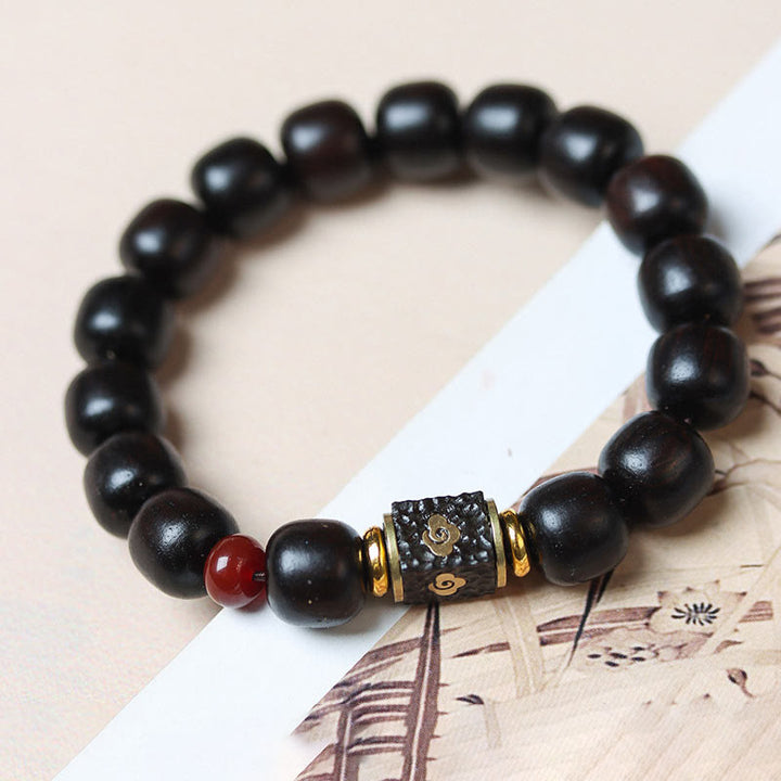 Buddha Stones Ebony Wood Auspicious Clouds Engraved Calm Bracelet - image 2