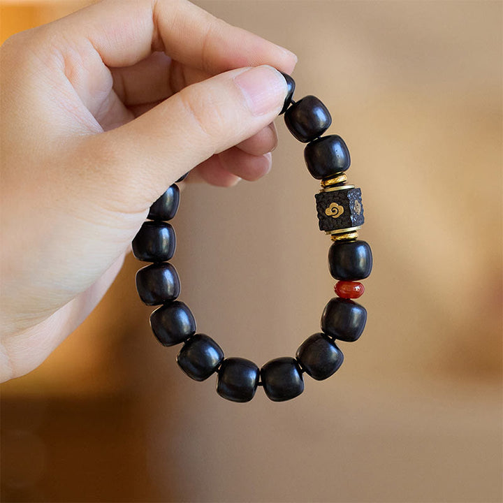 Buddha Stones Ebony Wood Auspicious Clouds Engraved Calm Bracelet - image 8