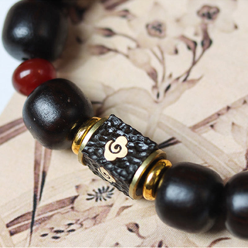 Buddha Stones Ebony Wood Auspicious Clouds Engraved Calm Bracelet - image 6