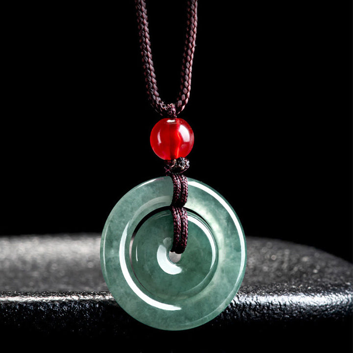 Buddha Stones Green Jade Double Peace Buckle Abundance Necklace Pendant - image 3