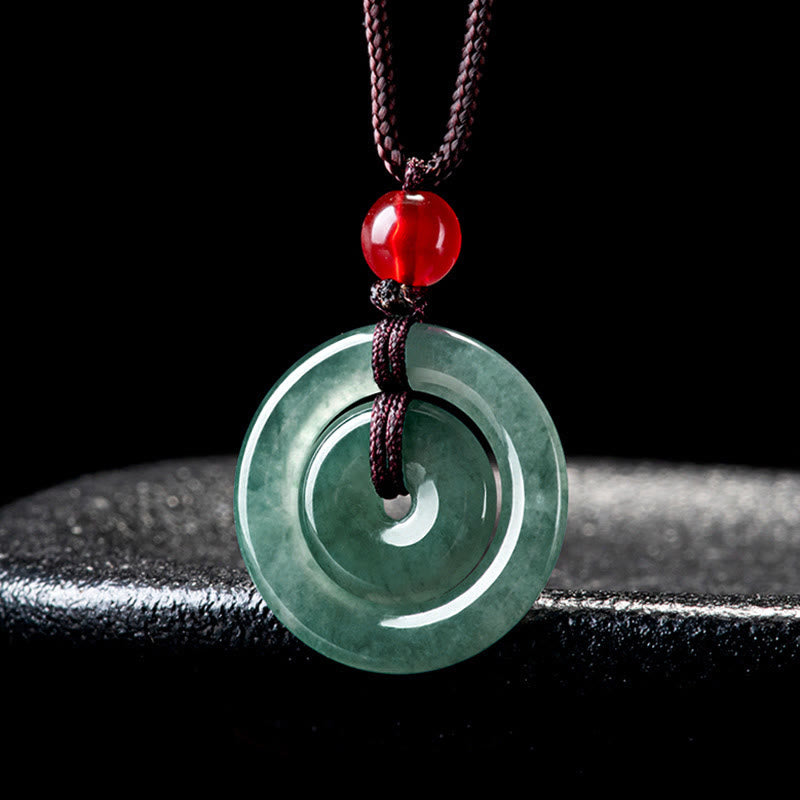 Buddha Stones Green Jade Double Peace Buckle Abundance Necklace Pendant - image 7