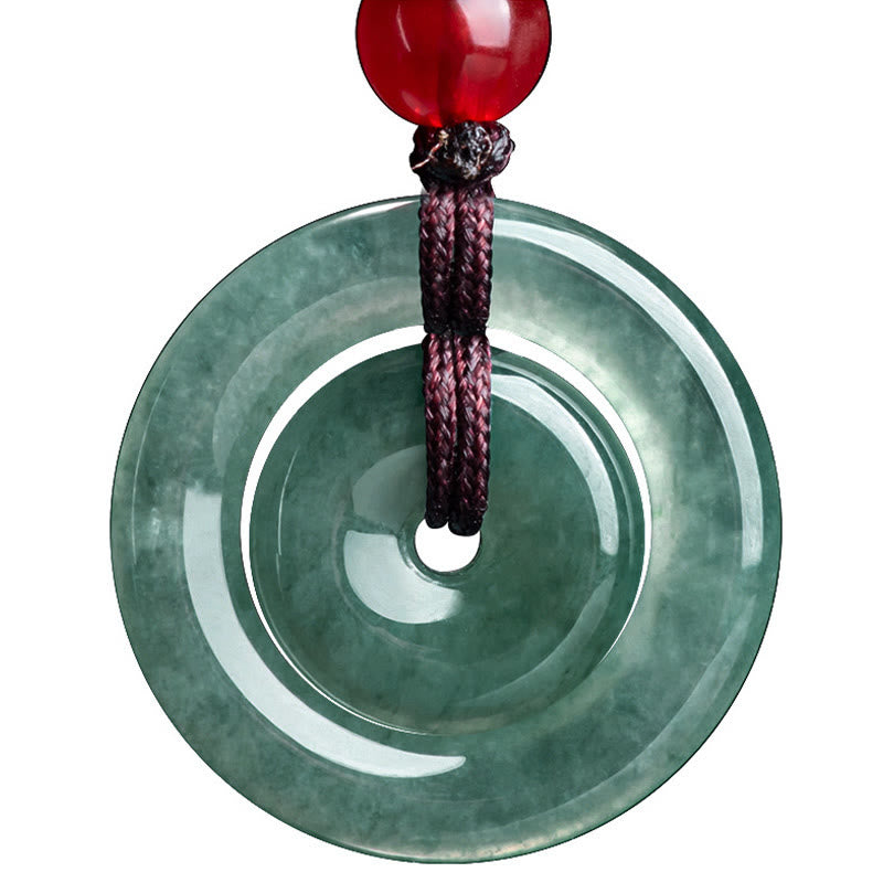 Buddha Stones Green Jade Double Peace Buckle Abundance Necklace Pendant - image 11