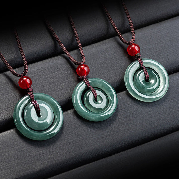 Buddha Stones Green Jade Double Peace Buckle Abundance Necklace Pendant - image 8