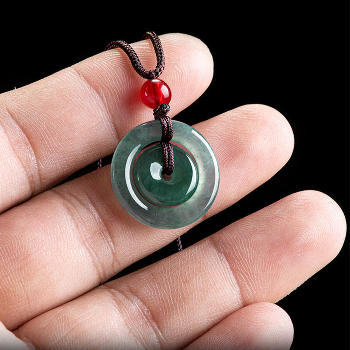Buddha Stones Green Jade Double Peace Buckle Abundance Necklace Pendant - image 4