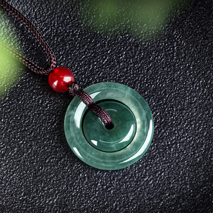 Buddha Stones Green Jade Double Peace Buckle Abundance Necklace Pendant - image 2