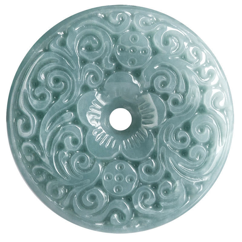 Buddha Stones Green Jade Flower Carved Peace Buckle Abundance Necklace Pendant - image 11