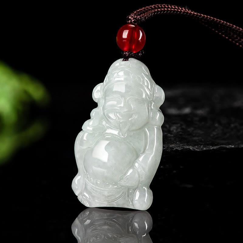 Buddha Stones Natural Jade Chinese God of Wealth Caishen Ingot Luck Necklace Pendant - Jade(Prosperity♥Abundance) - image 0