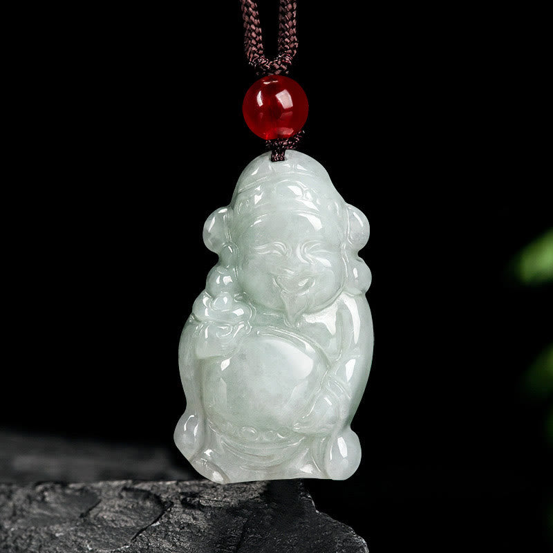 Buddha Stones Natural Jade Chinese God of Wealth Caishen Ingot Luck Necklace Pendant - image 1