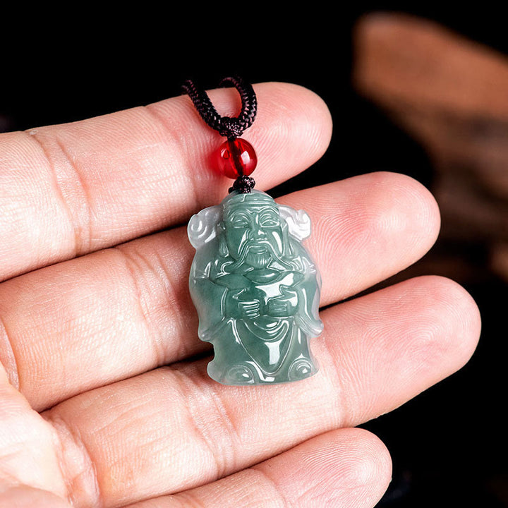 Buddha Stones Natural Green Jade Chinese God of Wealth Caishen Ingot Abundance Necklace Pendant - image 3