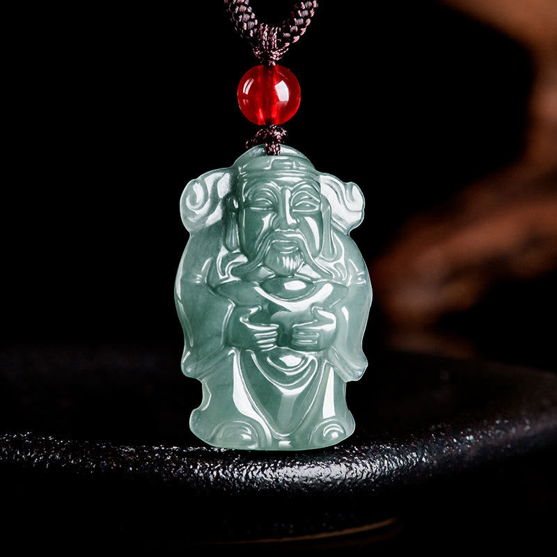 Buddha Stones Natural Green Jade Chinese God of Wealth Caishen Ingot Abundance Necklace Pendant - image 6