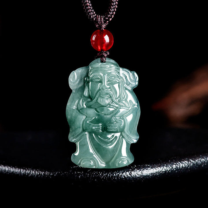 Buddha Stones Natural Green Jade Chinese God of Wealth Caishen Ingot Abundance Necklace Pendant - Jade(Prosperity♥Abundance) - image 0