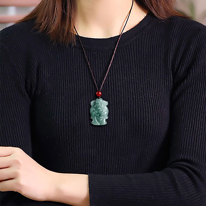 Buddha Stones Natural Green Jade Chinese God of Wealth Caishen Ingot Abundance Necklace Pendant - image 8