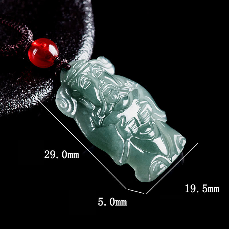 Buddha Stones Natural Green Jade Chinese God of Wealth Caishen Ingot Abundance Necklace Pendant - image 7
