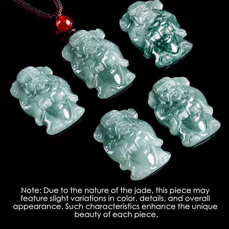 Buddha Stones Natural Green Jade Chinese God of Wealth Caishen Ingot Abundance Necklace Pendant - image 4
