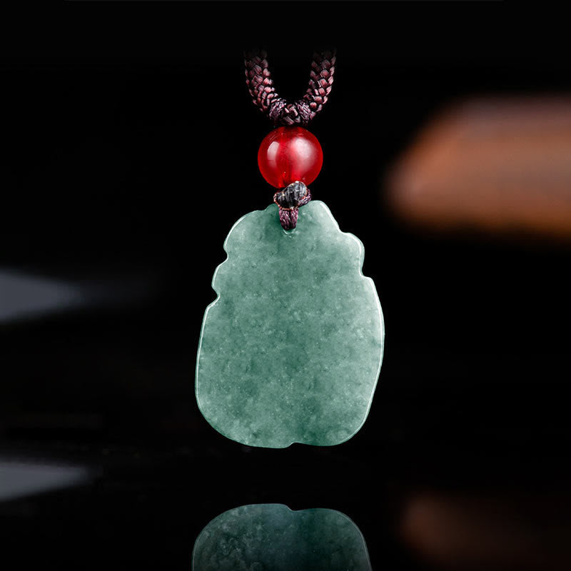 Buddha Stones Natural Green Jade Nine Tailed Fox Engraved Prosperity Necklace Pendant - image 3