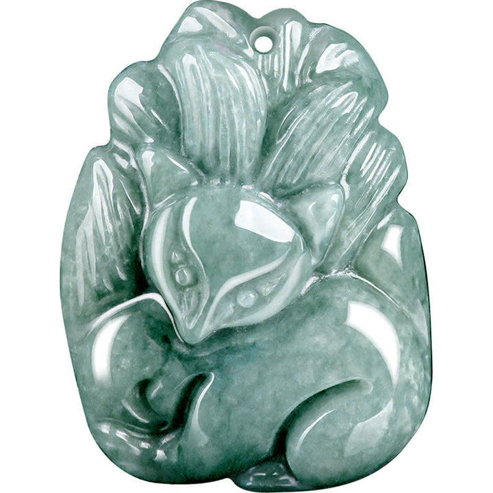 Buddha Stones Natural Green Jade Nine Tailed Fox Engraved Prosperity Necklace Pendant - image 11