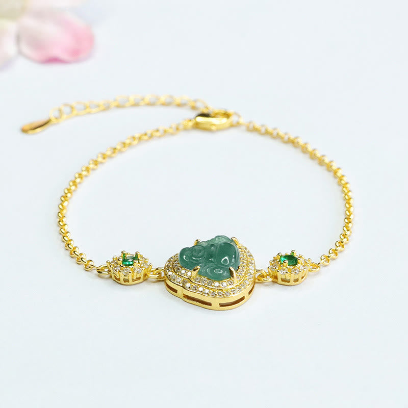 Buddha Stones Laughing Buddha Green Jade Zircon Luck Chain Bracelet - Jade(Wrist Circumference 14cm) - image 0